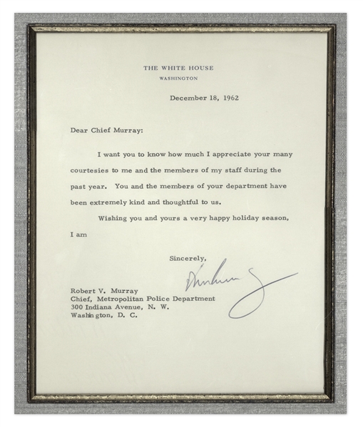 John F. Kennedy Letter Signed as President -- Sent to DC Police Chief: ''...You and the members of your department have been very kind and thoughtful to us...'' -- With University Archives COA