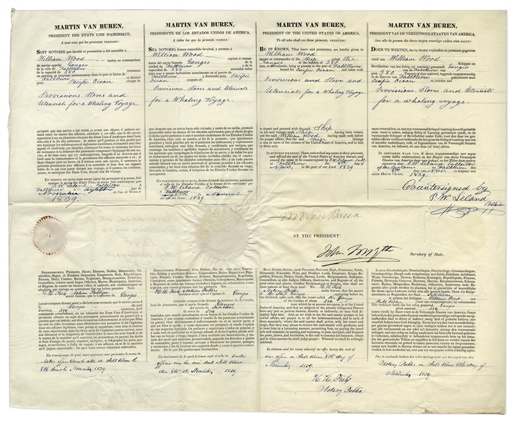 Martin Van Buren Four-Language Ship's Paper Signed as President