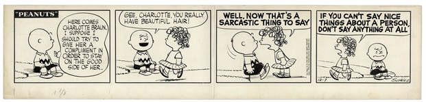 Charles Schulz Hand-Drawn Peanuts Comic Strip From 1954 Featuring Charlotte Braun & Charlie Brown -- Charlotte Appears in Only 10 Strips