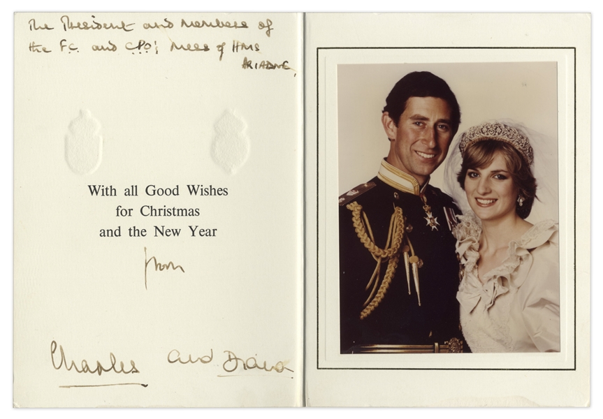 Prince Charles & Princess Diana Signed Christmas Card From 1981, Their First Year as a Married Couple -- Also With Handwritten Note by Diana