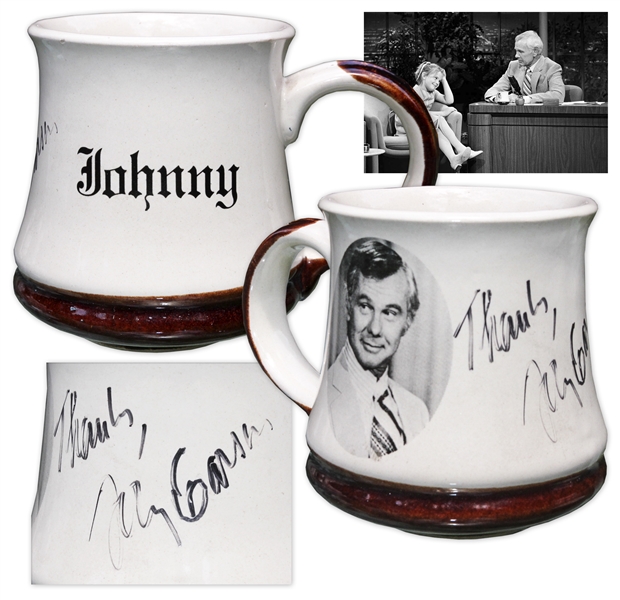 Johnny Carson Signed Mug Used on His Desk During ''The Tonight Show'' -- Previously Owned by Carson's Personal Correspondent Who Worked on the Show for 10 Years
