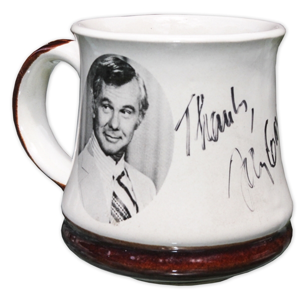 Johnny Carson Signed Mug Used on His Desk During ''The Tonight Show'' -- Previously Owned by Carson's Personal Correspondent Who Worked on the Show for 10 Years