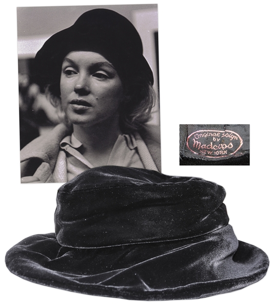 Marilyn Monroe dress auction Marilyn Monroe Personally Owned Black Velvet Hat -- Includes Photograph of the Iconic Hollywood Star Wearing Hat