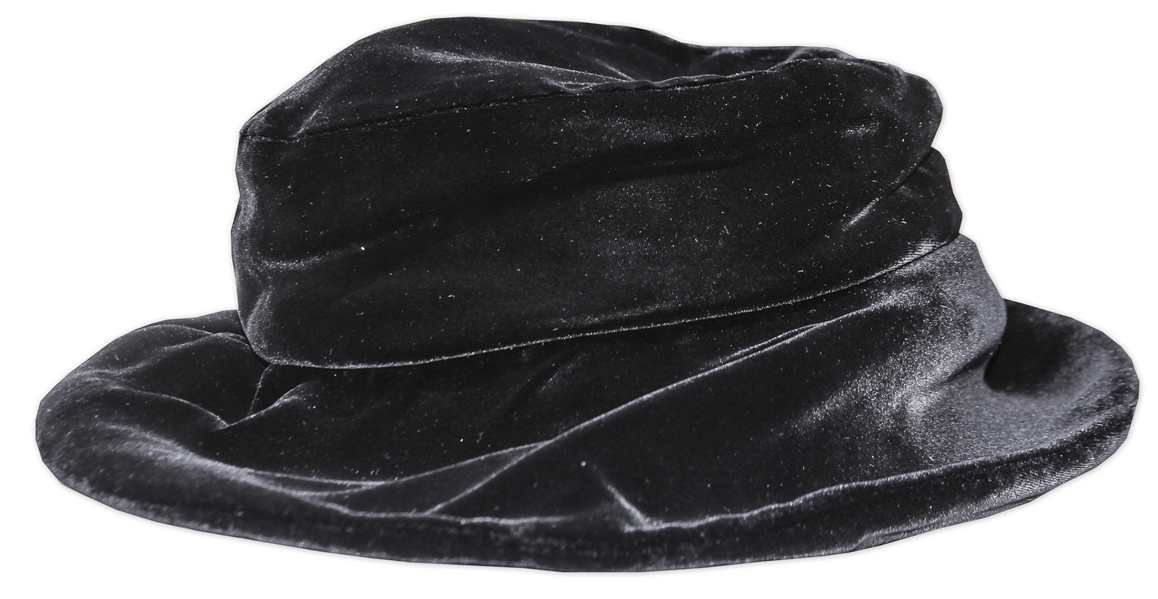 Marilyn Monroe Personally Owned Black Velvet Hat -- Includes Photograph of the Iconic Hollywood Star Wearing Hat