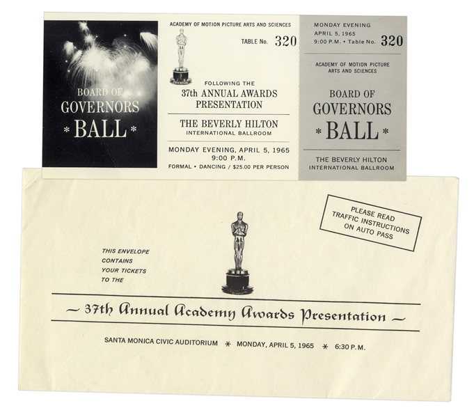 1965 Academy Awards Ticket to Oscar Ceremony & Governors' Ball