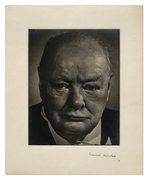 Winston Churchill Signed Photo Display -- Unusual, Dramatic Portrait of the WWII Prime Minister