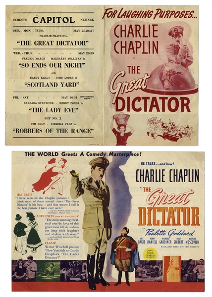 Charlie Chaplin ''The Great Dictator'' Handbill -- From the Iconic 1940 Comedy