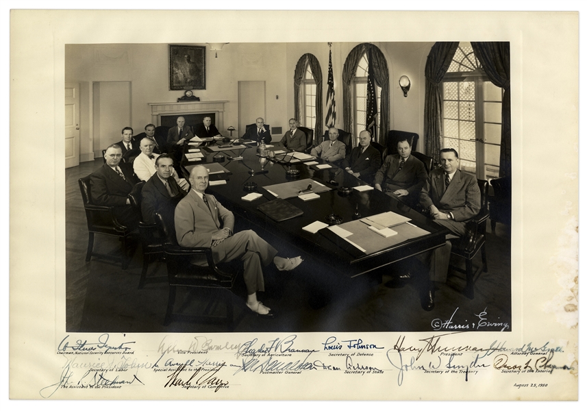 Harry Truman Signed Photograph as President -- Also Signed by His Entire Cabinet -- Measures 16.5'' x 11''