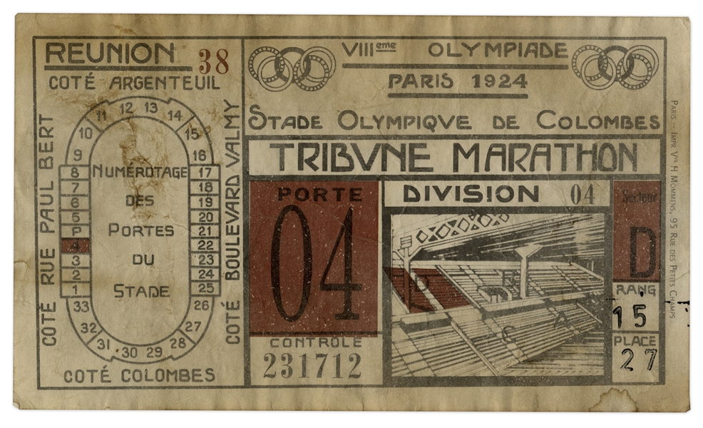 1924 Olympic Ticket to One of Olympic Football Matches