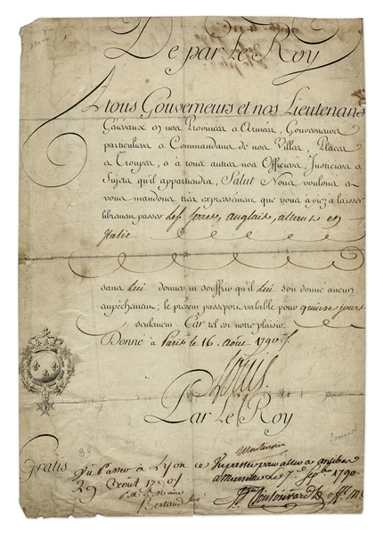 Louis XVI 1790 Document Signed as King of France -- Three Years Before He Was Executed by Guillotine