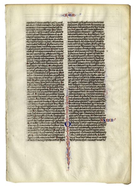 Medieval Bible Manuscript Leaf on Vellum -- From 13th Century