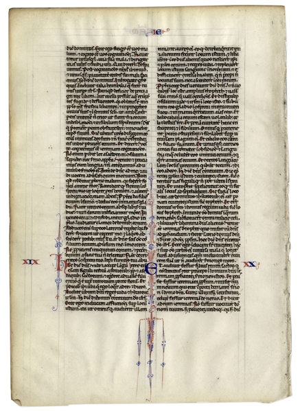Medieval Vellum Bible Leaf -- Scrollwork From 1250 A.D.