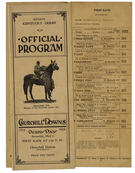 1934 Kentucky Derby Racing Program