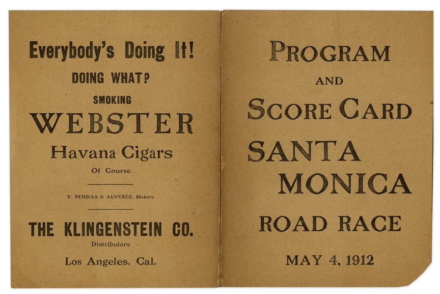Vintage 1912 Santa Monica Road Race Program