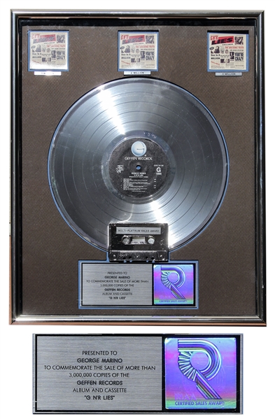 Guns N' Roses RIAA Multi-Platinum Record Award for ''G N' R Lies'' -- From George Marino Estate