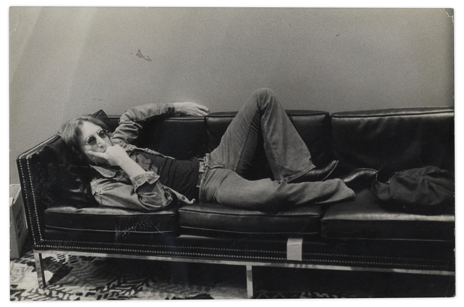 John Lennon Candid Photograph by Famous Rock n' Roll Photographer Bob Gruen -- With Gruen Backstamp