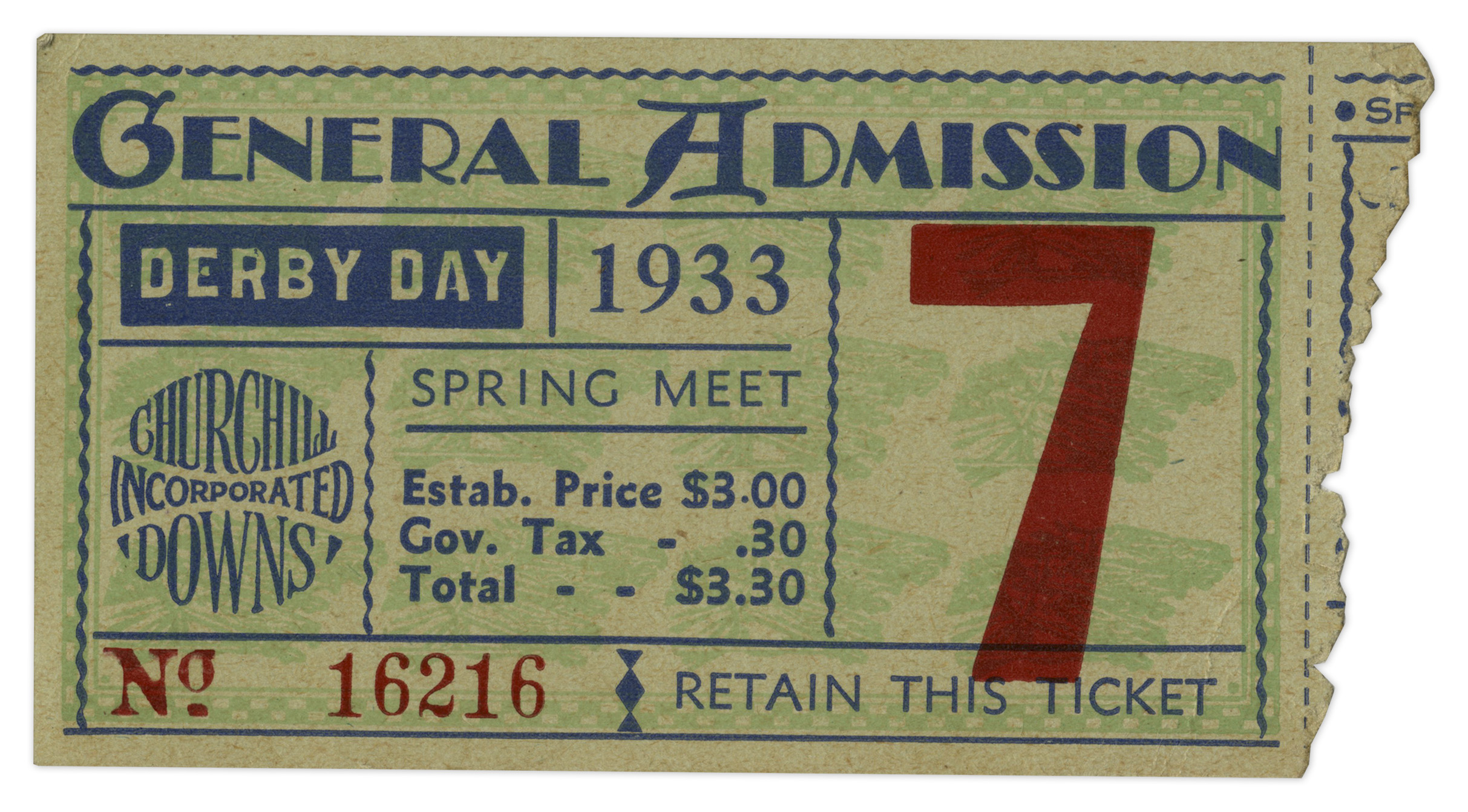 Lot Detail - 1933 Kentucky Derby Ticket Stub