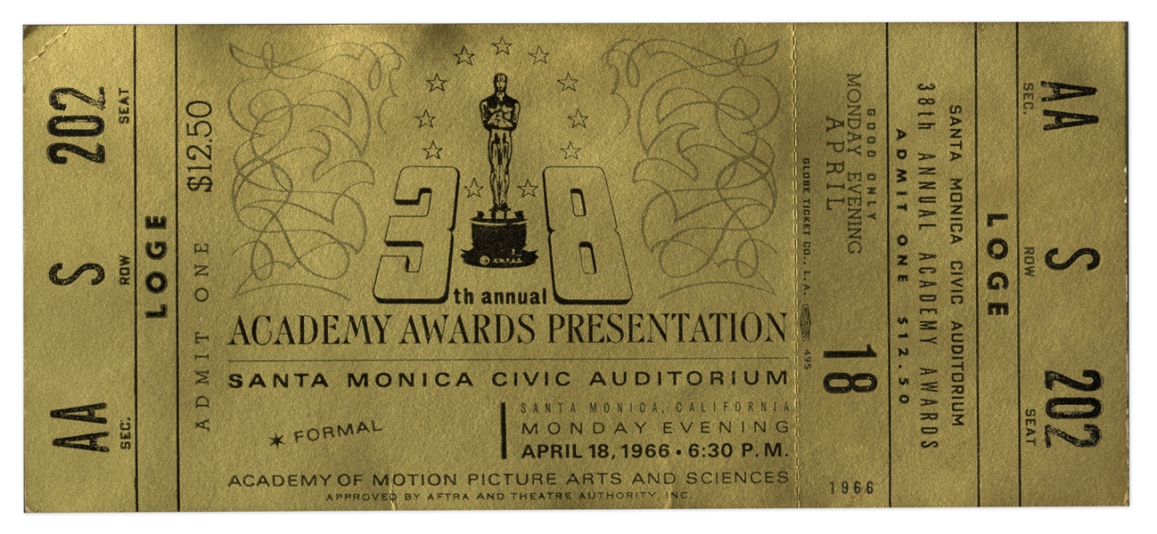 1966 Academy Awards Ticket to Oscar Ceremony