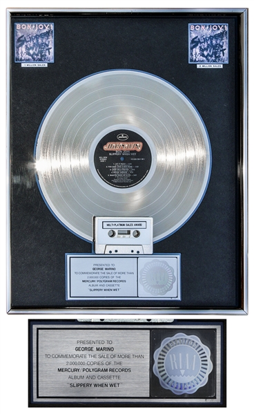Bon Jovi RIAA Multi-Platinum Record Award for ''Slippery When Wet'' -- From George Marino Estate