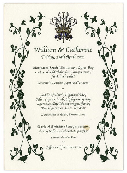William & Kate Royal Wedding Dinner Menu