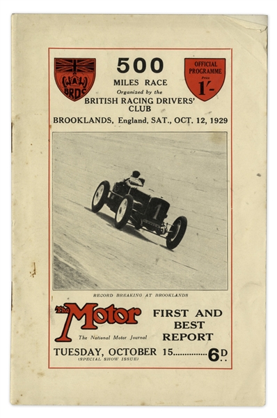 1929 Brooklands Race Program -- Inaugural Year of Race