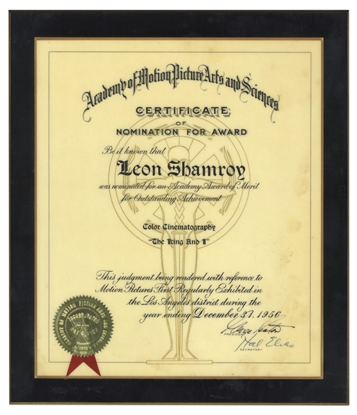 1956 Academy Award Nomination Presented to Leon Shamroy for ''The King and I''