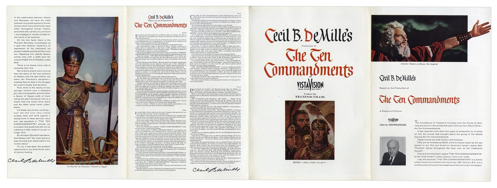 Theatre Brochure for the Epic 1956 Film ''The Ten Commandments'' -- Plus Photo & Envelope