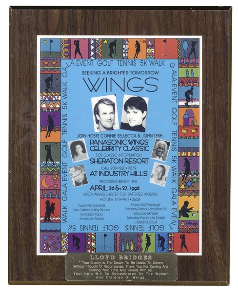 Charity Plaque Awarded to Actor Lloyd Bridges --  From Estate of Lloyd Bridges