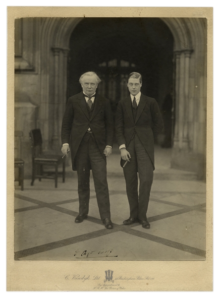 David Lloyd George Signed 8.5'' x 10.5'' Photo, Without Inscription -- Unusual Photo of Himself With the Prince of Wales -- Photo by Vandyk