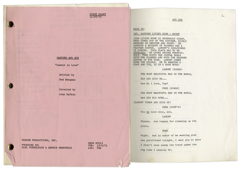 ''Sanford & Son'' Season 5, Episode 18, First Draft Script Owned by Redd Foxx -- 38 Pages -- Very Good Condition -- From Redd Foxx Estate