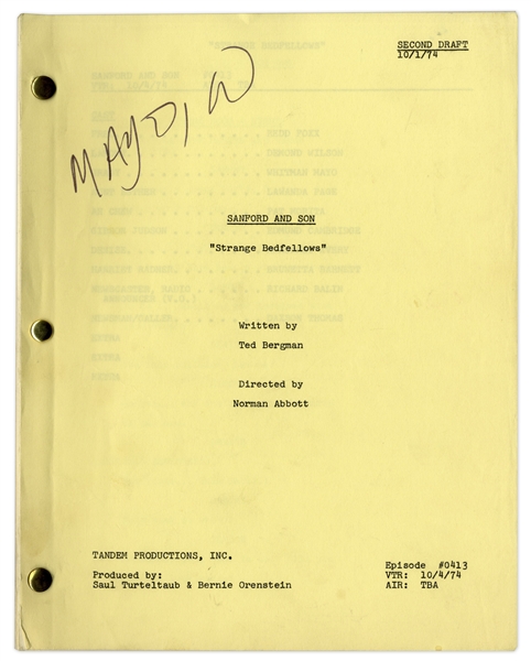 ''Sanford & Son'' Season 4, Episode 17, Second Draft Script Owned & Annotated by Redd Foxx -- 38 Pages -- Very Good Condition -- From Redd Foxx Estate