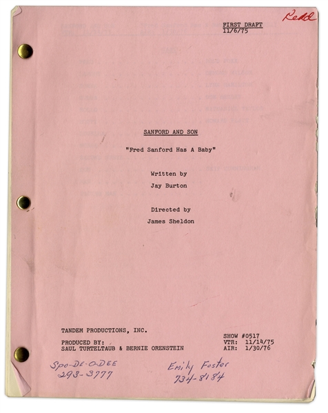 ''Sanford & Son'' Season 5, Episode 16, First Draft Script Owned & Annotated by Redd Foxx -- 36 Pages -- Very Good Condition -- From Redd Foxx Estate