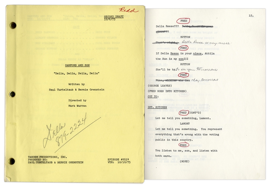 ''Sanford & Son'' Season 5, Episode 7, Second Draft Script Owned & Annotated by Redd Foxx -- 33 Pages -- Very Good Condition -- From Redd Foxx Estate
