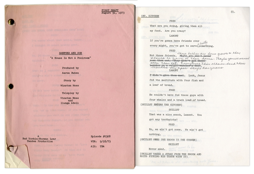 ''Sanford & Son'' Season 3, Episode 11 First Draft Script Owned & Annotated by Redd Foxx -- 36 Pages -- Very Good Condition -- From Redd Foxx Estate