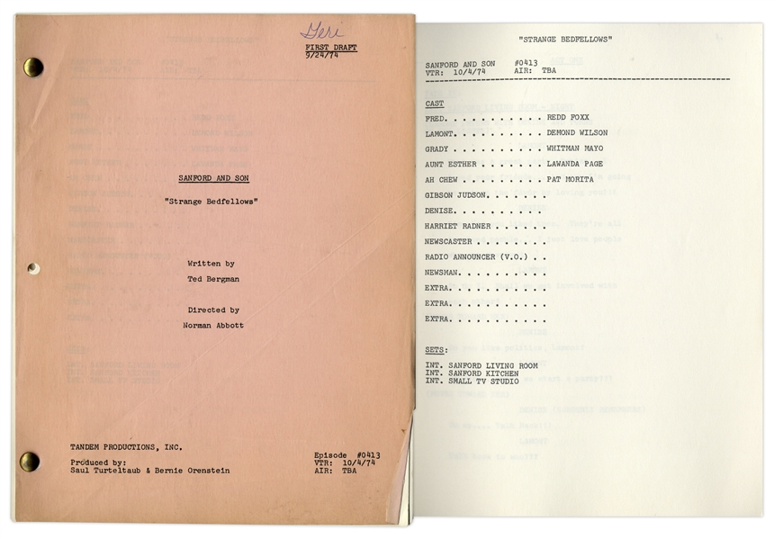 ''Sanford & Son'' Season 4, Episode 17, First Draft Script Owned by Redd Foxx -- 37 Pages -- Very Good Condition -- From Redd Foxx Estate