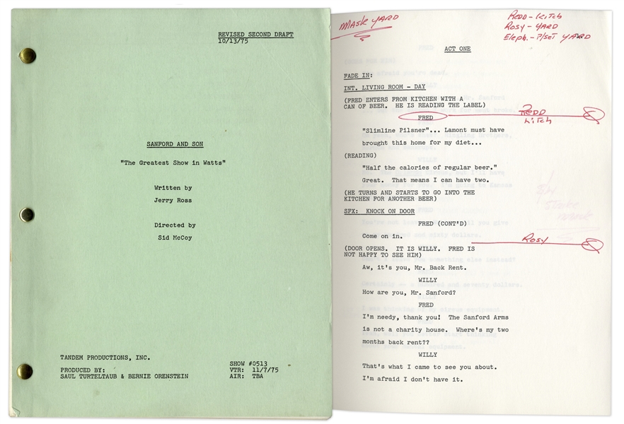 ''Sanford & Son'' Season 5, Episode 15, Revised Second Draft Script Owned by Redd Foxx -- With Production Annotations -- 37 Pages -- Very Good Condition -- From Redd Foxx Estate