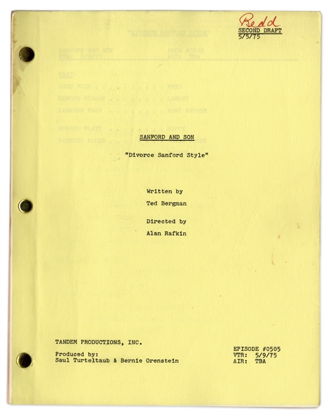 ''Sanford & Son'' Season 5, Episode 2, Second Draft Script Owned & Annotated by Redd Foxx -- 35 Pages -- Very Good Condition -- From Redd Foxx Estate