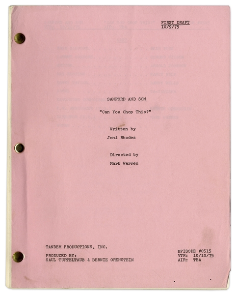 ''Sanford & Son'' Season 5, Episode 14, First Draft Script Owned & Annotated by Redd Foxx -- 37 Pages -- Very Good Condition -- From Redd Foxx Estate