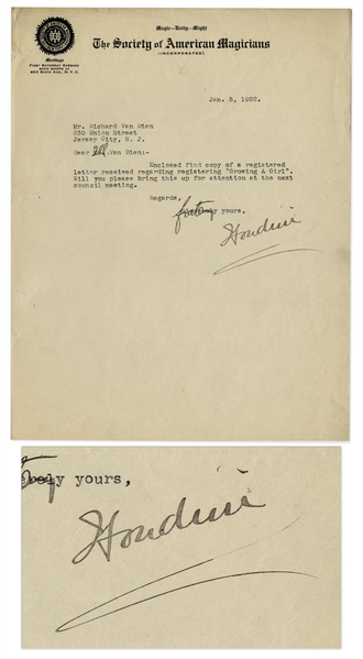 Harry Houdini Typed Letter Signed From 1922 -- Regarding a Magic Trick for ''Growing a Girl''