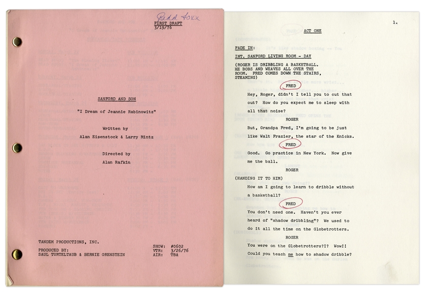 ''Sanford & Son'' Script With Redd Foxx's Notes -- First Draft of ''I Dream of Jeannie Rabinowitz'' Dated 19 March 1976 -- 39pp. -- Very Good Condition -- From Redd Foxx Estate