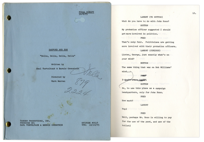 ''Sanford & Son'' Season 5, Episode 7, Final Draft Script Owned & Annotated by Redd Foxx -- 41 Pages -- Very Good Condition -- From Redd Foxx Estate