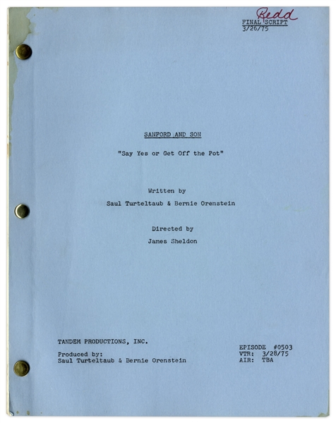 ''Sanford & Son'' Season 5, Episode 8, Final Draft Script Owned by Redd Foxx -- With Original Title on Cover Page -- 44 Pages -- Very Good Condition -- From Redd Foxx Estate