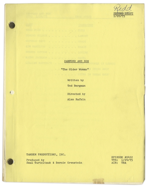 ''Sanford & Son'' Season 4, Episode 23, Second Draft Script Owned & Annotated by Redd Foxx -- 41 Pages -- Very Good Condition -- From Redd Foxx Estate