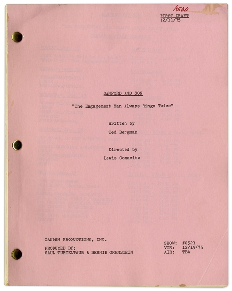 ''Sanford & Son'' Season 5, Episode 20, First Draft Script Owned & Annotated by Redd Foxx -- 37 Pages -- Very Good Condition -- From Redd Foxx Estate