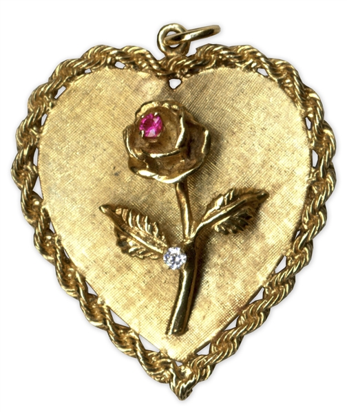 Bob Hope Heart Pendant Gifted to Redd Foxx's Wife -- Engraved ''TO JEAN / XMAS 1972 / BOB HOPE'' -- With Letter Signed by Hope -- 1.5'' x 1.5'' -- Very Good -- From Redd Foxx Estate