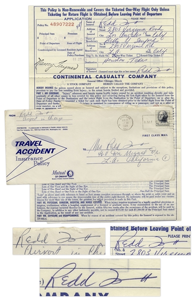 Redd Foxx of ''Sanford & Son'' Signed Airline Trip Insurance Policy From 1963 -- 8.5'' x 11'' -- Near Fine Condition -- From Redd Foxx Estate