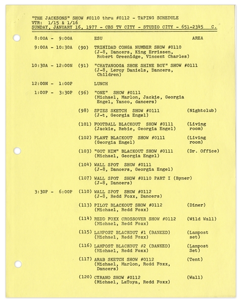 ''The Jacksons'' TV Script & Taping Schedule From January 1977 With Numerous Guest Stars Listed -- 47 Pages -- Near Fine Condition -- From Redd Foxx Estate, Who Guest Starred