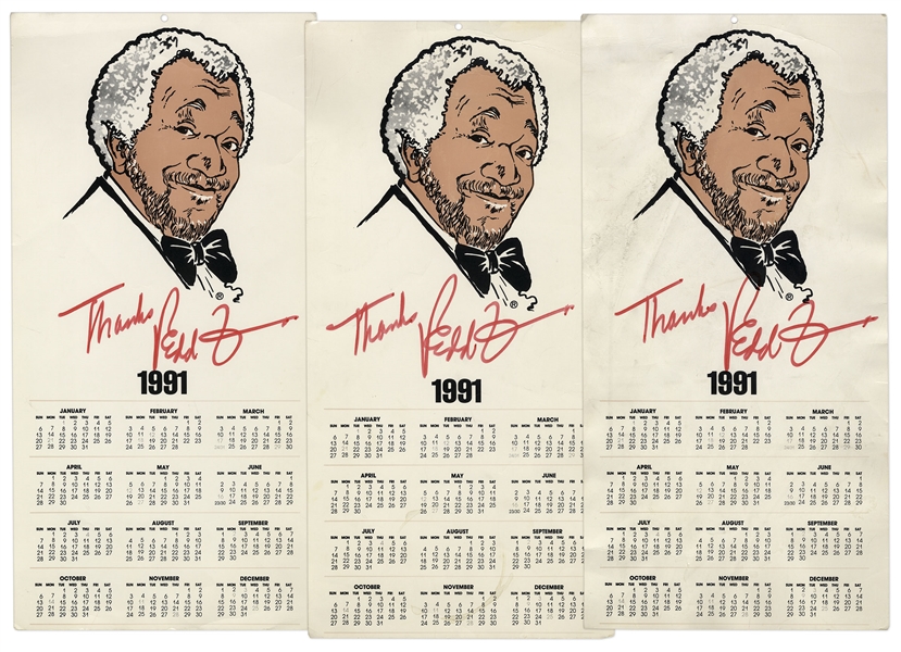 Redd Foxx of ''Sanford & Son'' Signed Calendar Posters From 1991 -- Lot of 3, 8.5'' x 17'' -- Very Good Condition -- From Redd Foxx Estate