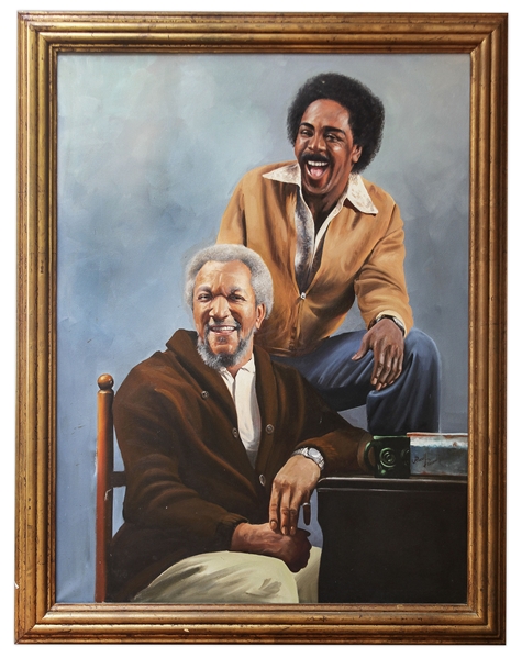 ''Sanford & Son'' Oil Painting by Artist Russell Dobson -- Measures 36'' x 48'' Unframed -- 2 Closed Tears in Canvas (3'' and 1''), Overall Very Good Condition -- From Redd Foxx Estate