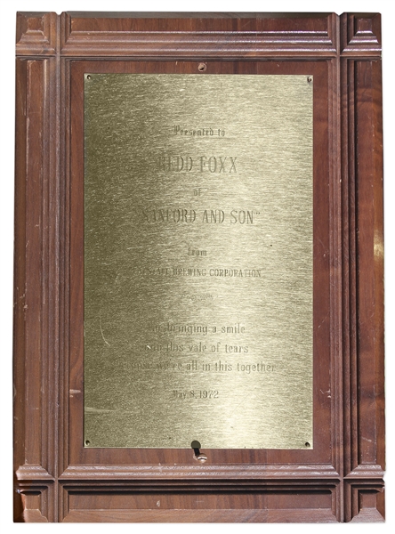 Falstaff Brewing Award Given to Redd Foxx of ''Sanford & Son'' in 1972 -- Wood & Metal, 10'' x 14'' x 0.75'' -- Very Good Condition -- From Redd Foxx Estate